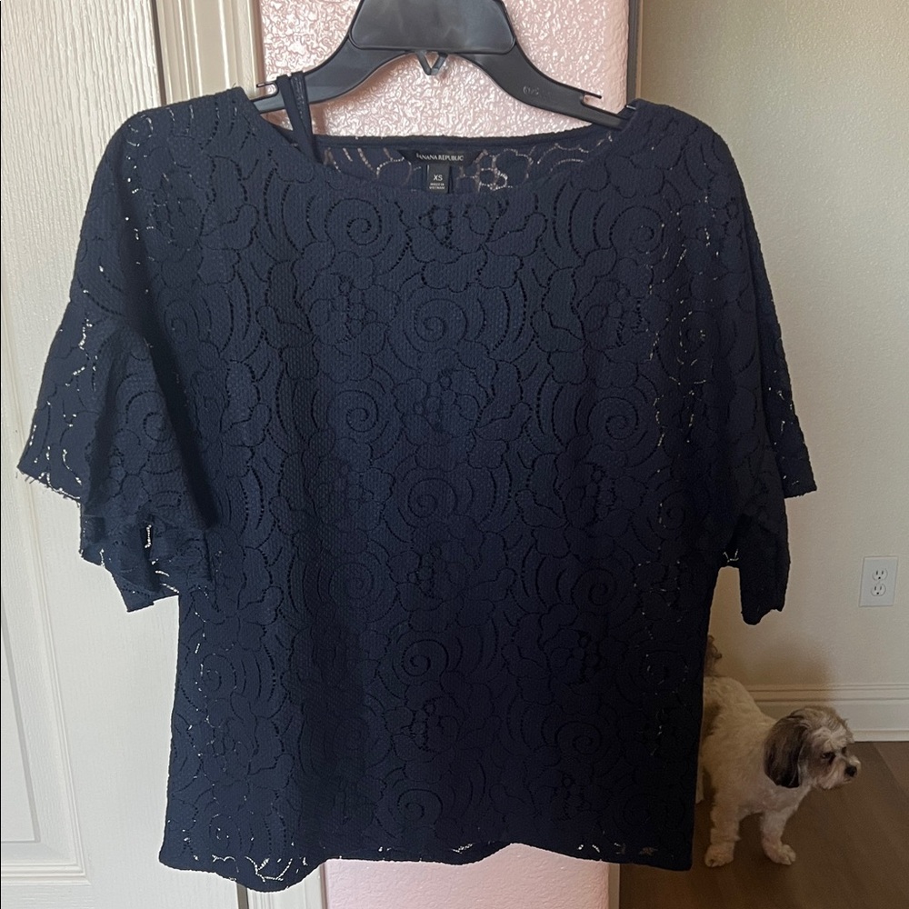 Banana Republic Black Flutter Sleeve Blouse